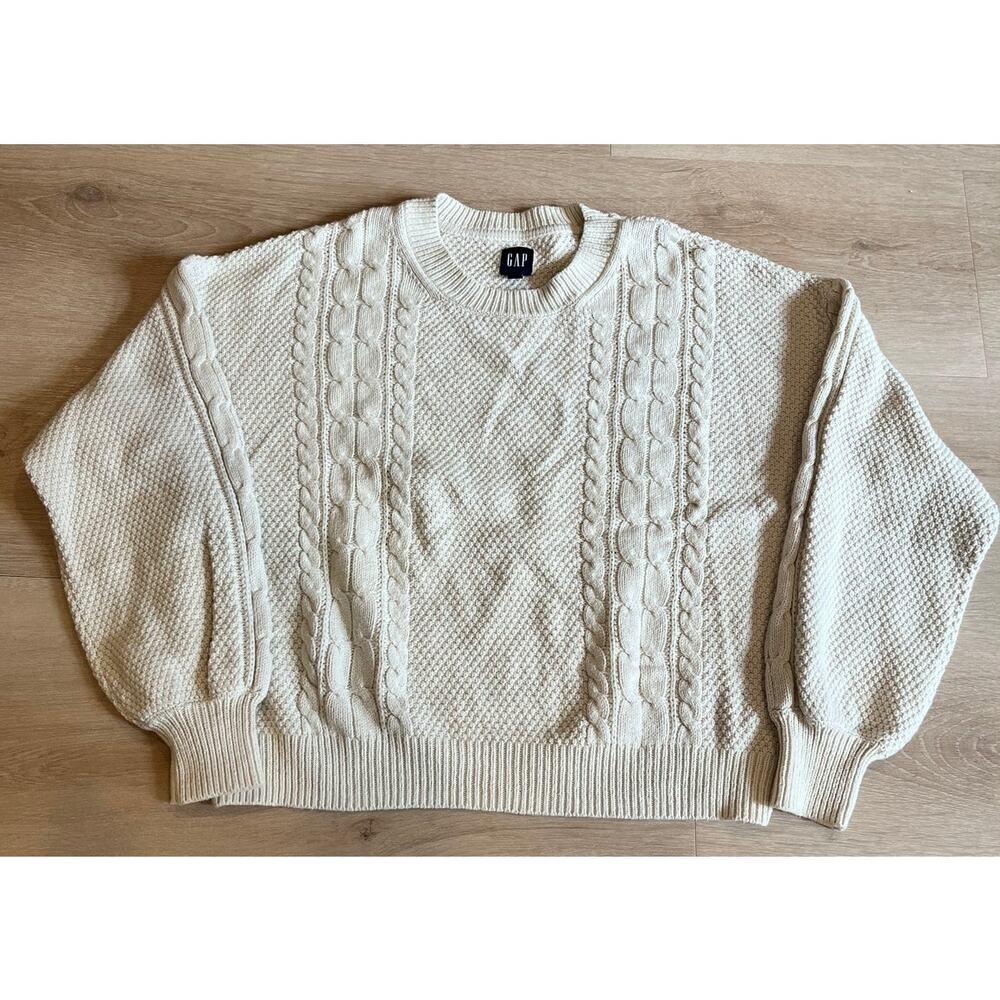 Gap womens cableknit crewneck sweater white sweater, size large